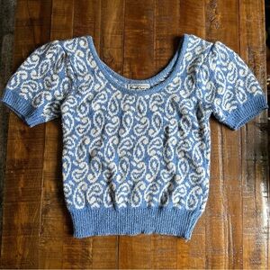 Vintage Nicole Curie Blue Paisley Sweater M Silk Linen Whimsy Twee Clean Girl